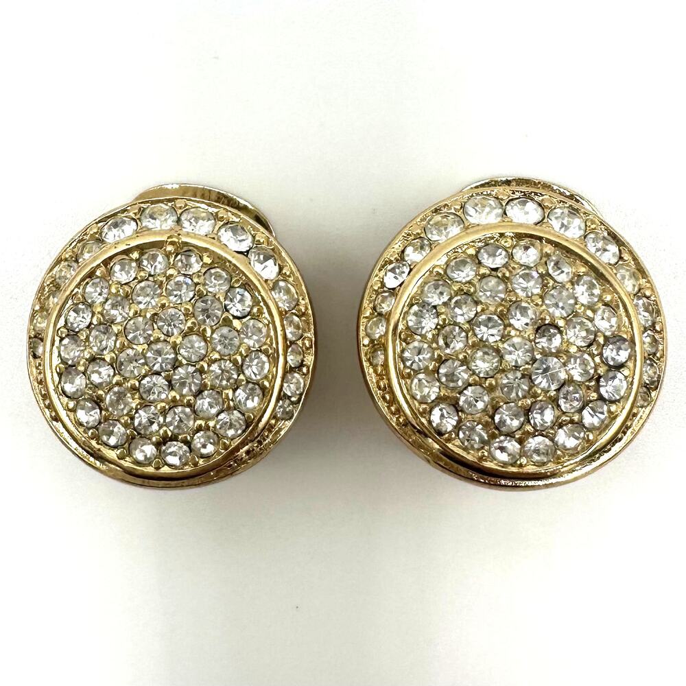 Christian Dior vintage gold plated clear glass rhinestones clip on earrings